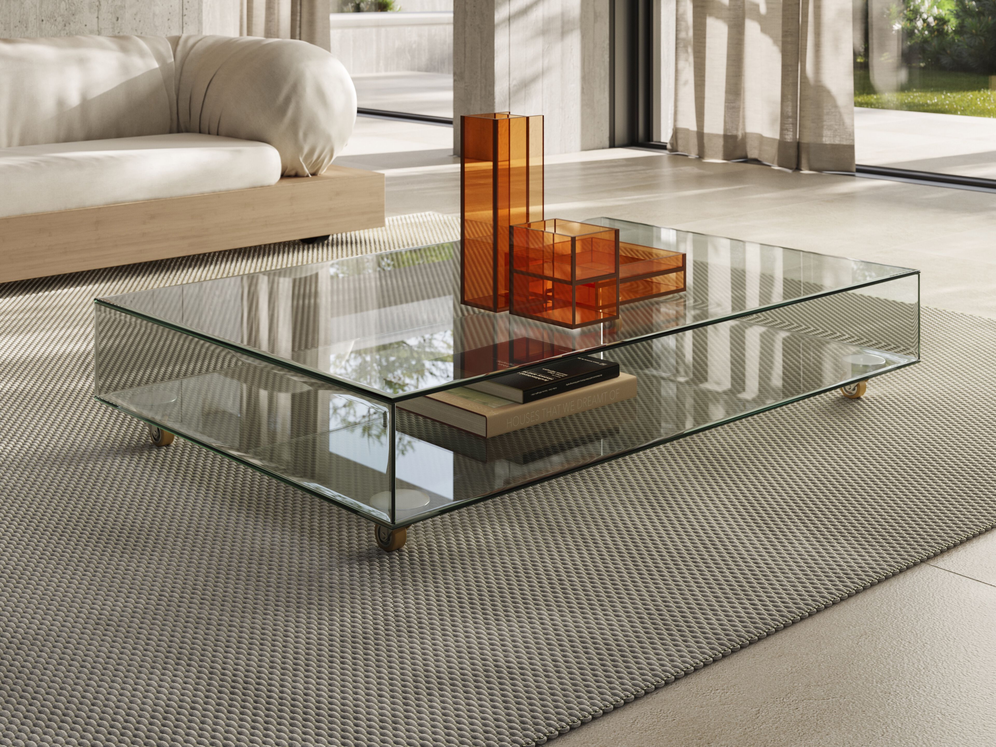 Стеклянный низкий квадратный журнальный столик с колесами Natuzzi Italia PATIO ARCH-00110550 - Вид №5