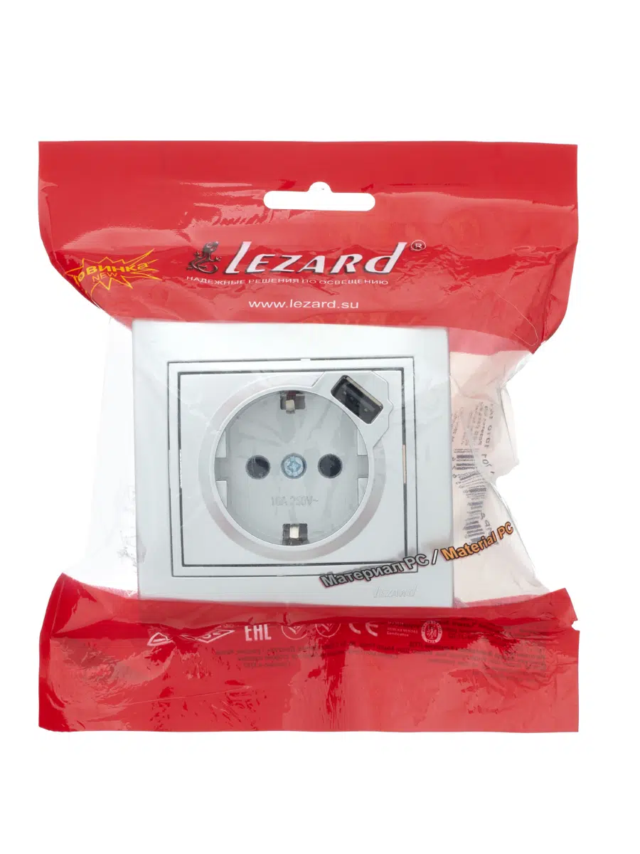 MIRA Розетка сз + USB разъём серебро LEZARD 701-1010-181