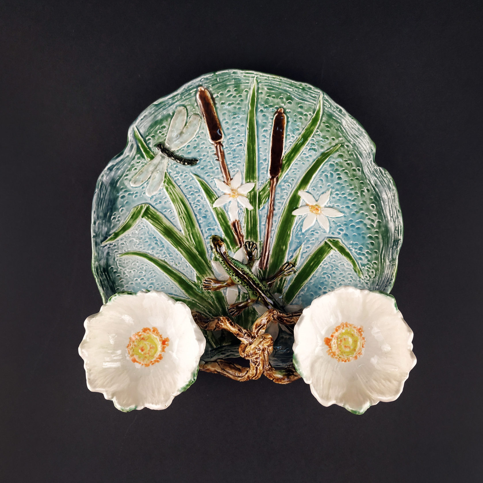 Блюдо для закусок (с двумя кувшинками) Голубой/Ящерица PROVANSFAIENCE sun-id-994524 - Вид №16