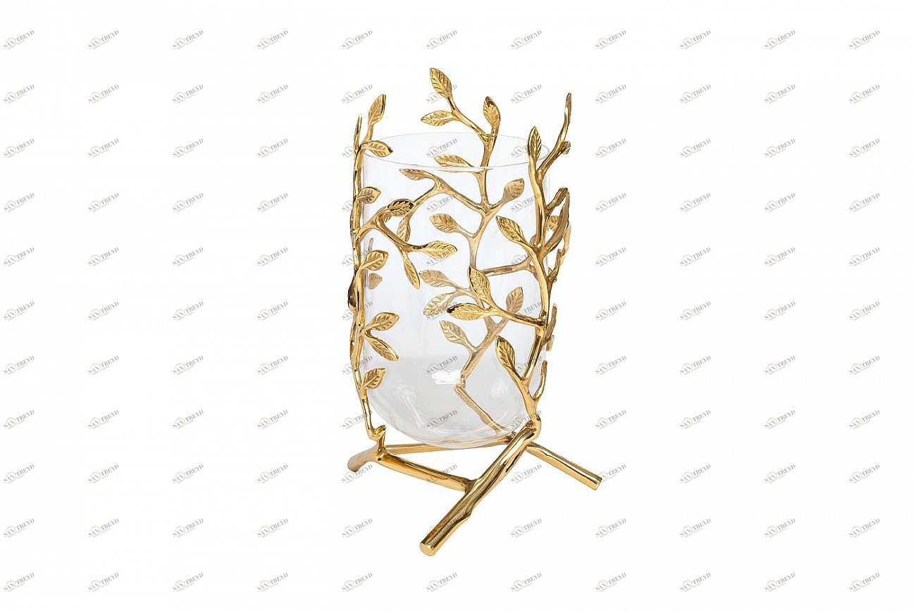 Ваза стеклянная с декором золотистая "Золотые ветви" GARDA DECOR ДИЗАЙНЕРСКИЕ 00-3880518 Золото 
