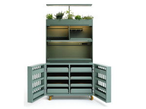 Модульный шкаф из окрашенной стали и оливкового дерева