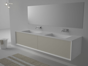 Подвесной шкаф для умывальника из МДФ с 2 раковинами и 2 ящиками