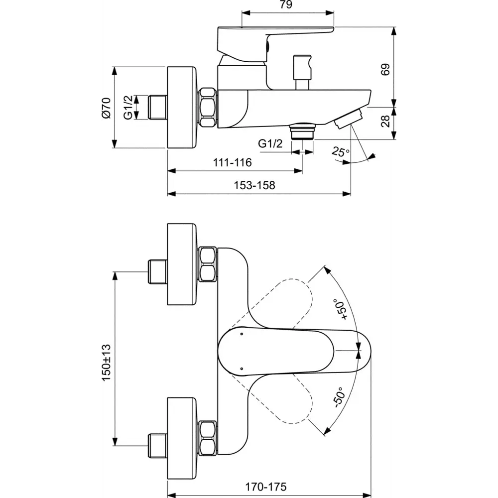 Смеситель для ванны и душа Ideal Standard Tyria BC157HS однорычажный цвет хром 80152630 STLM-2107614 - Вид №4