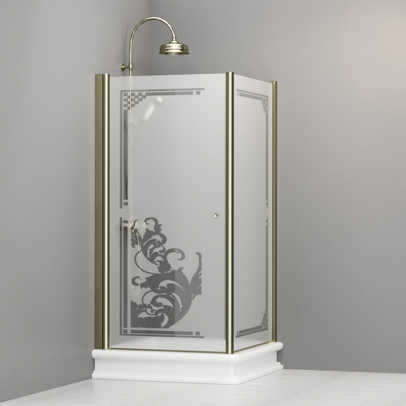 9149P1 Душевая кабина DX с распашной дверью и фиксированной боковой частью для душевого поддона квадрат 100x100, цвет Золотистый Kerasan RETRO Италия 
