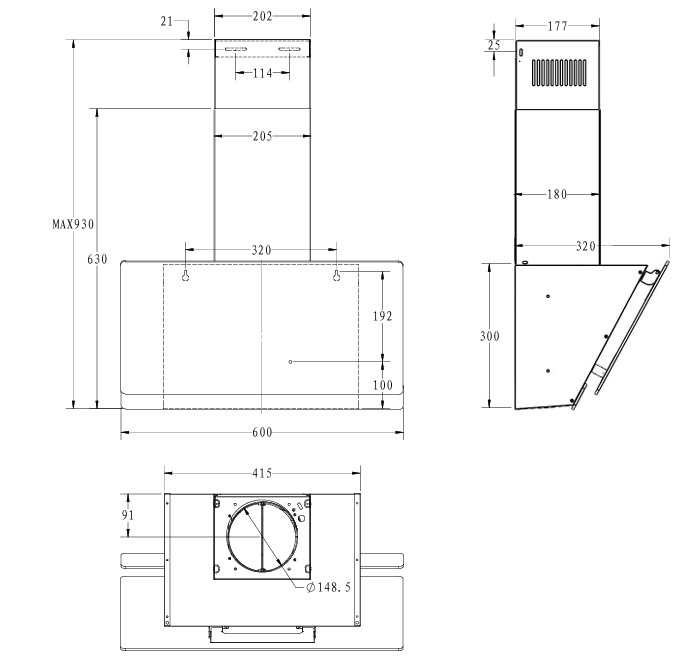 9155735 Вытяжка наклонная Candy CVXW64SB черный/черный STDN-0116300 - Вид №6