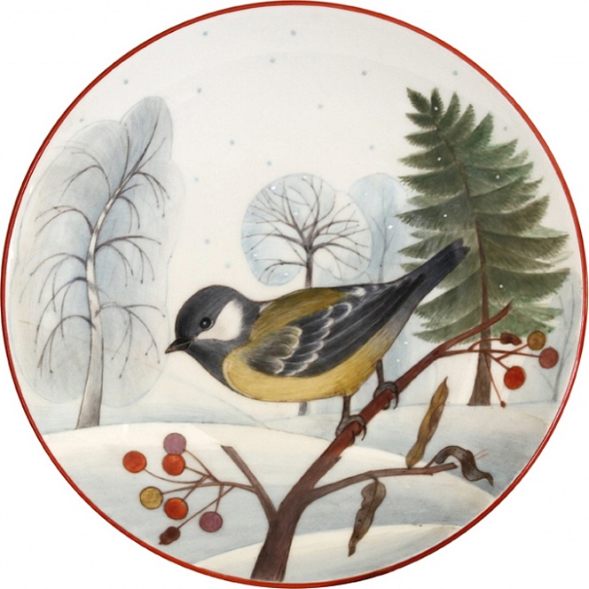 10575758 Императорский фарфоровый завод Тарелка декоративная 19,5см "Большая синица" "Элипс" Фарфор твердый 