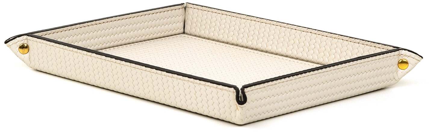 Жесткий прямоугольный поднос для мелочей - 21X33XH4 см / тканая кожа_темно-серый