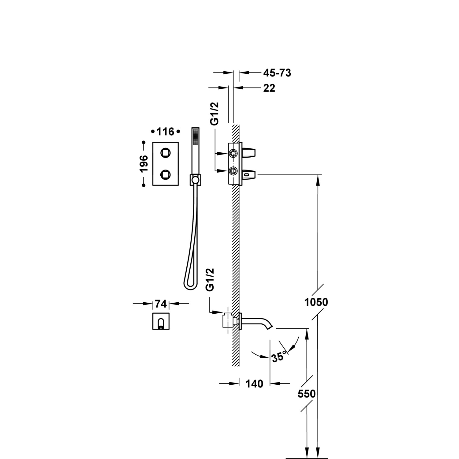Комплект 2-ходовых скрытых термостатических кранов Therm-box для ванн и душевых кабин-21125007OP TRES Thermostatic - Вид №1