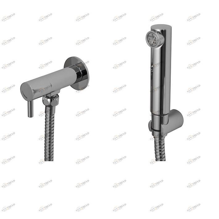 ROUND   - Душевой комплект сантехнический. Включает ручной душ с распылителем, гибкий душевой шланг 120 см без перекручивания, угловой клапан и кронштейн  Round NOKEN 100215345  CHROME