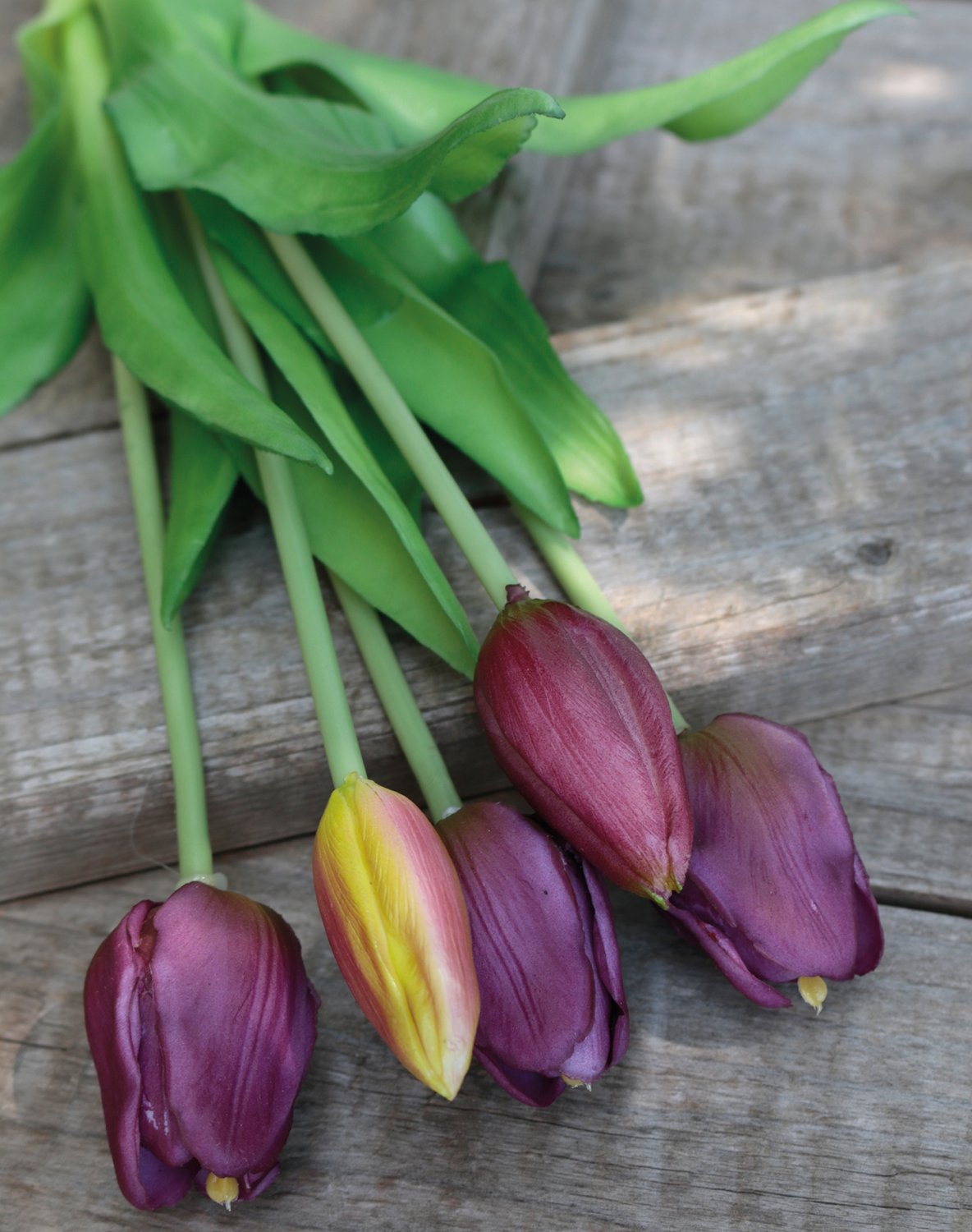 2952 208 a3 Искусственный букет тюльпанов, 5-кратный, 37 см, фиолетово-зеленый H-andreas 