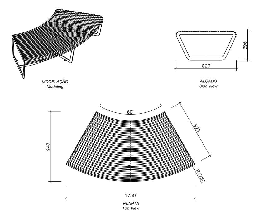 Изогнутая стальная скамья без спинки amop рамка ARCH-00030093 - Вид №3