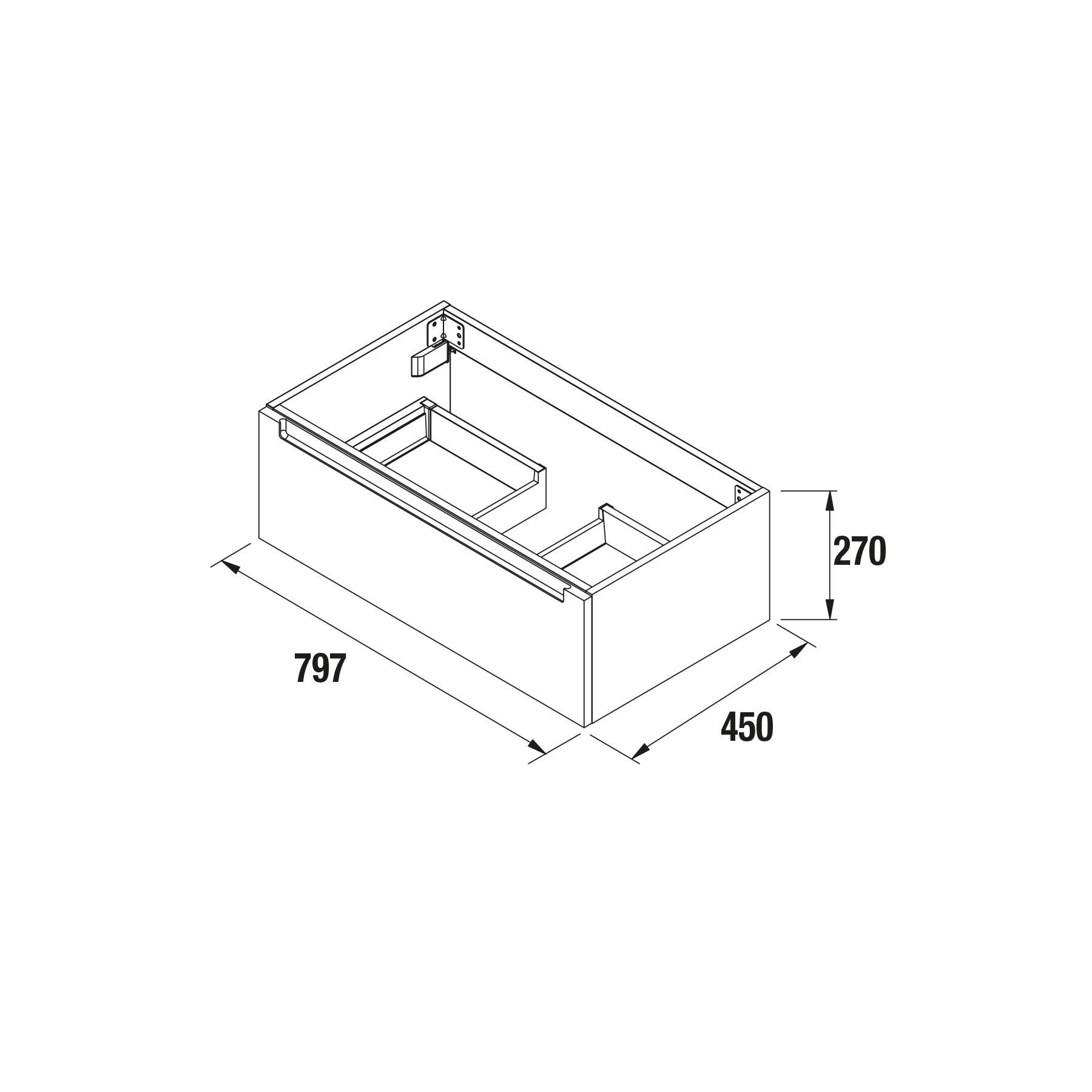 26654 SALGAR Мебель для умывальника MONTERREY 800 1 металлический ящик GLOSS WHITE 797 x 270 x 450 мм Глянцевый белый  - Вид №1