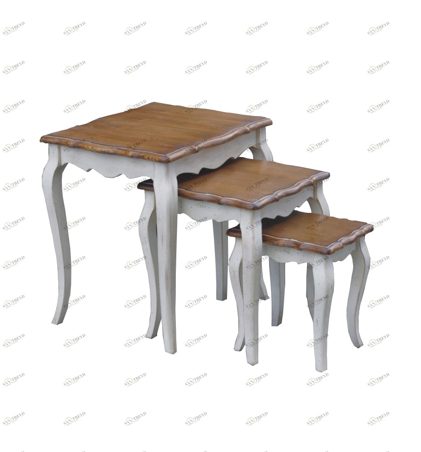 Приставной столик белый с деревянной столешницей и гнутыми ножками Mobilier de Maison, 3 штуки ДОМАШНЯЯ ОБСТАНОВКА MOBILIER DE MAISON 017185 Белый Santreyd 