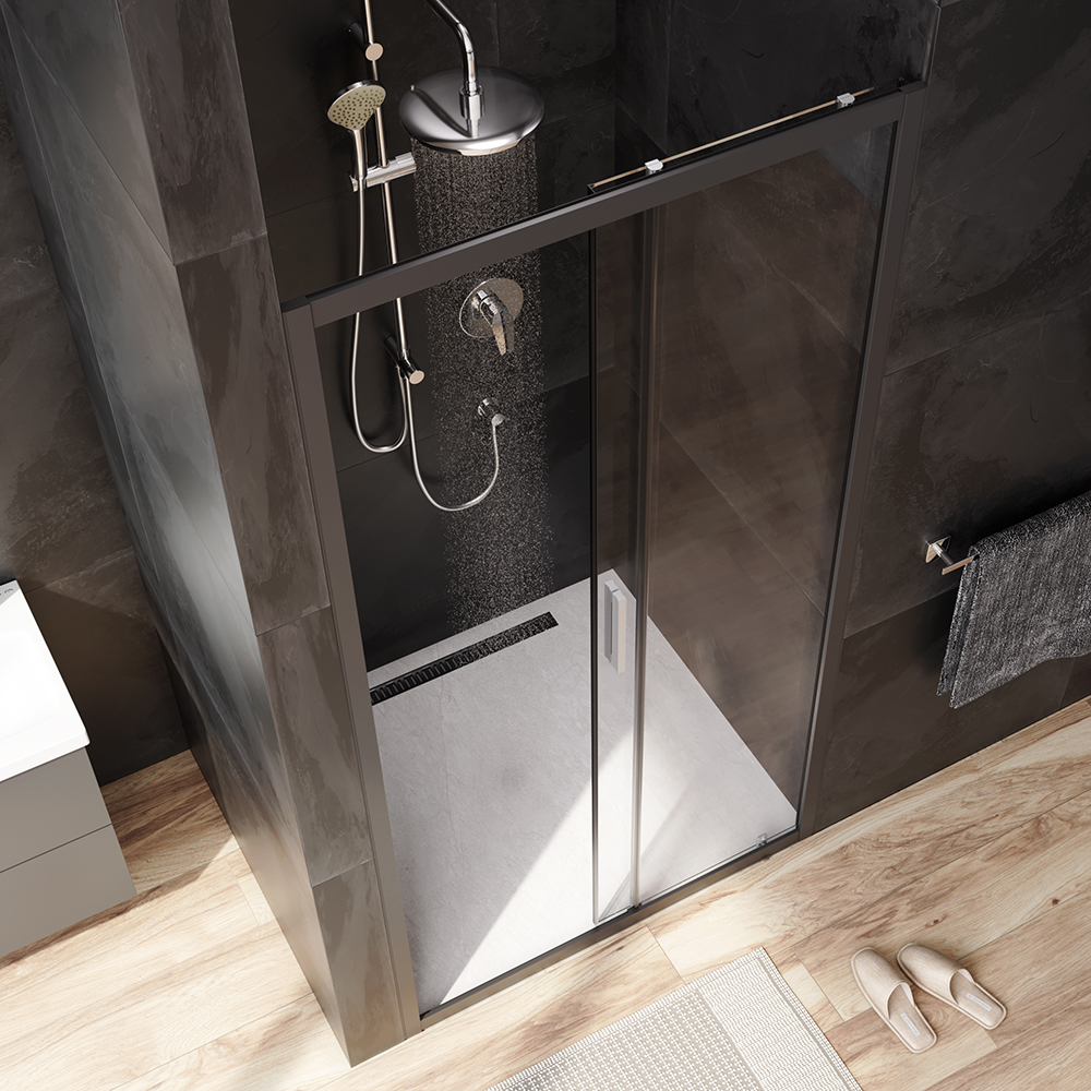 W90G-100-1-195BT Solo Дверь душевая 100х195 стекло прозрачное профиль черный матовый AM.PM Gem - Вид №1