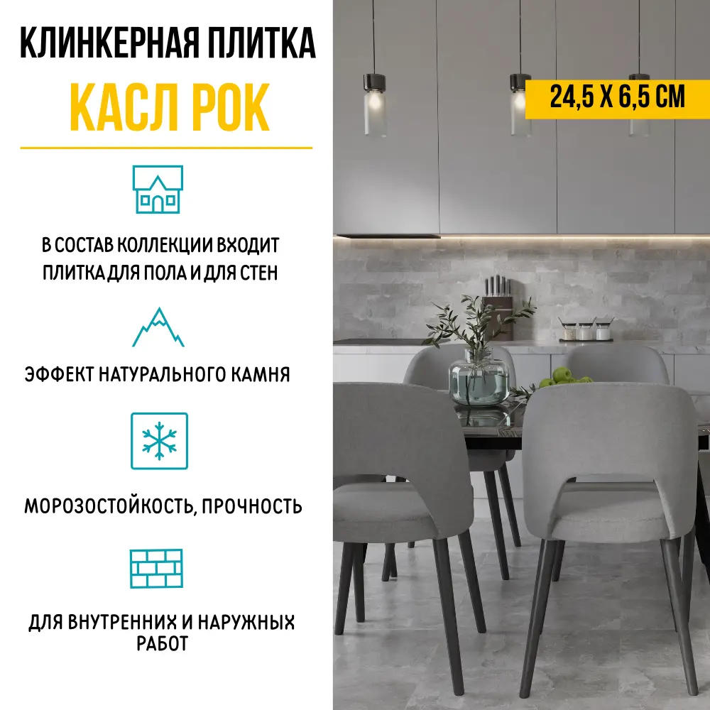 Плитка клинкерная Керамин Касл Рок 1 24.5x6.5 см 0.54 м² цвет серый Не применимо STLM-2015213 - Вид №7