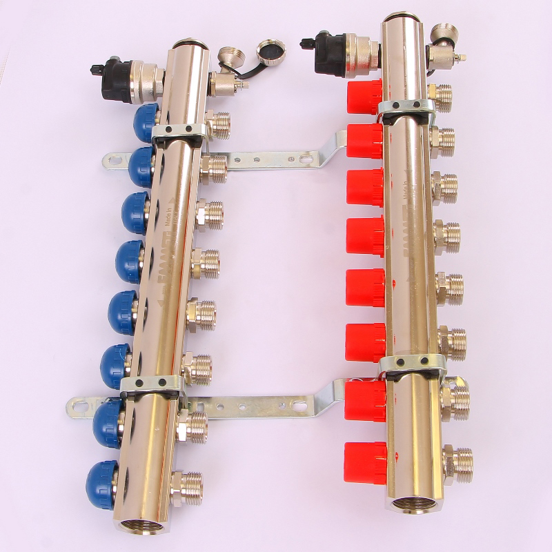 Коллекторная группа TOPWAY с регулировочными и термостатическими вентилями с резьбой под евроконус EMMETI 1"x3/4"ЕК 8 выходов 01298722 - Вид №1