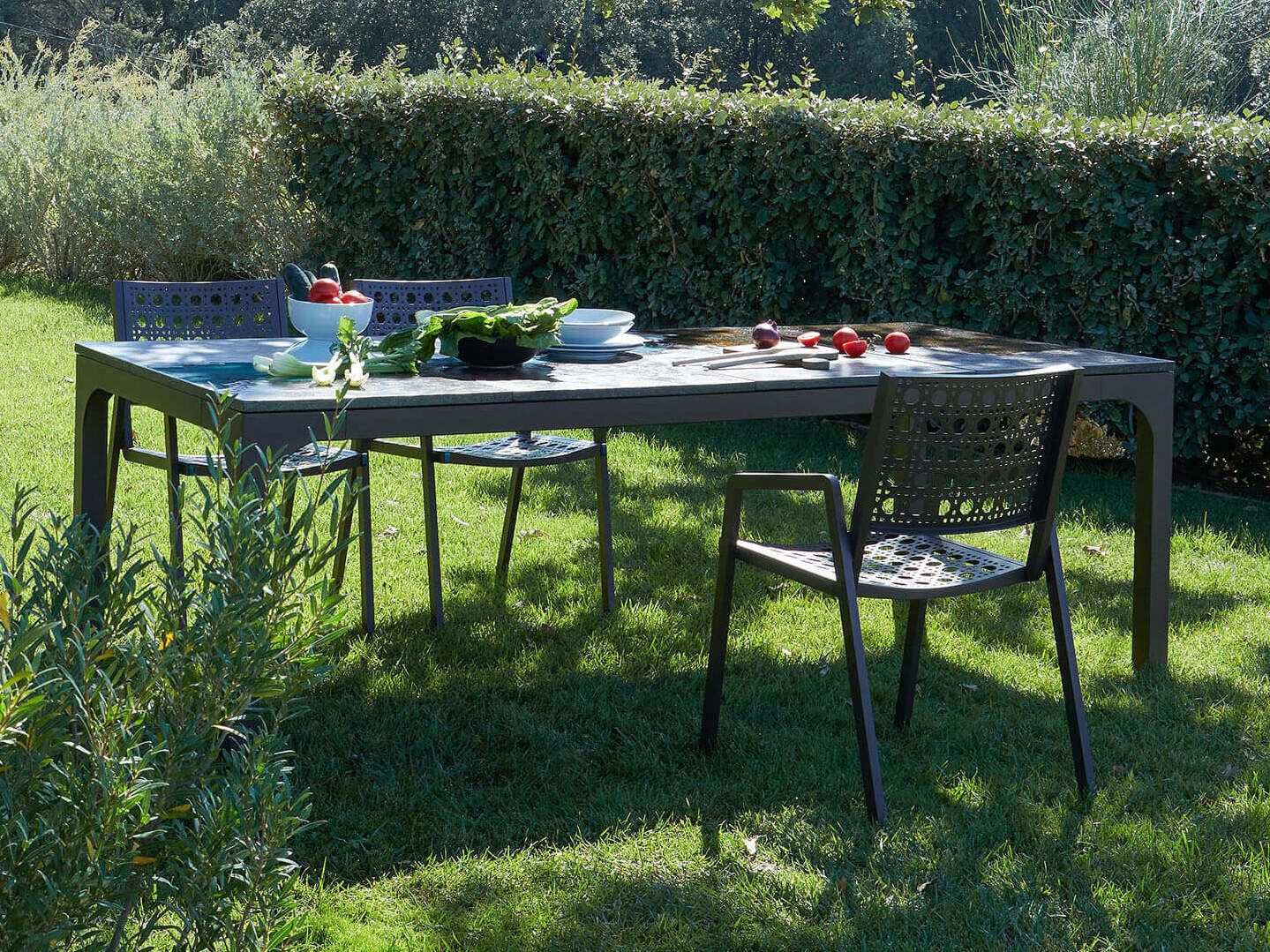 Прямоугольный стол из фаянса и нержавеющей стали DOMIZIANI современный ARCH-00033641