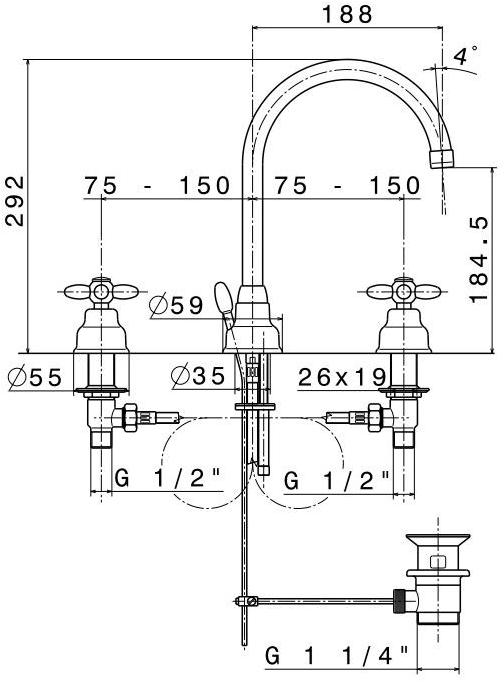 newform Смеситель для раковины на 3 отверстия Antea 9100 - Вид №2