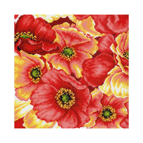 1246 Канва/ткань с рисунком Рисунок на канве 41 см х 41 см "Маки" Матренин посад 