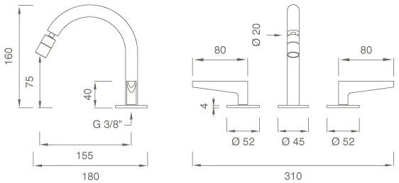 Ceadesign Смеситель для раковины с 3 отверстиями из нержавеющей стали Flag Flg 13 - Вид №1
