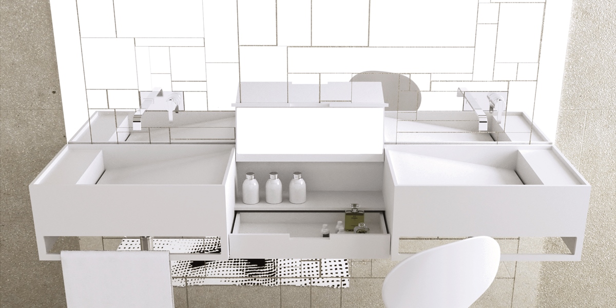 Moma Design Раковина двойная с ящиком Double Coifeuse белая CFDBL - Вид №1