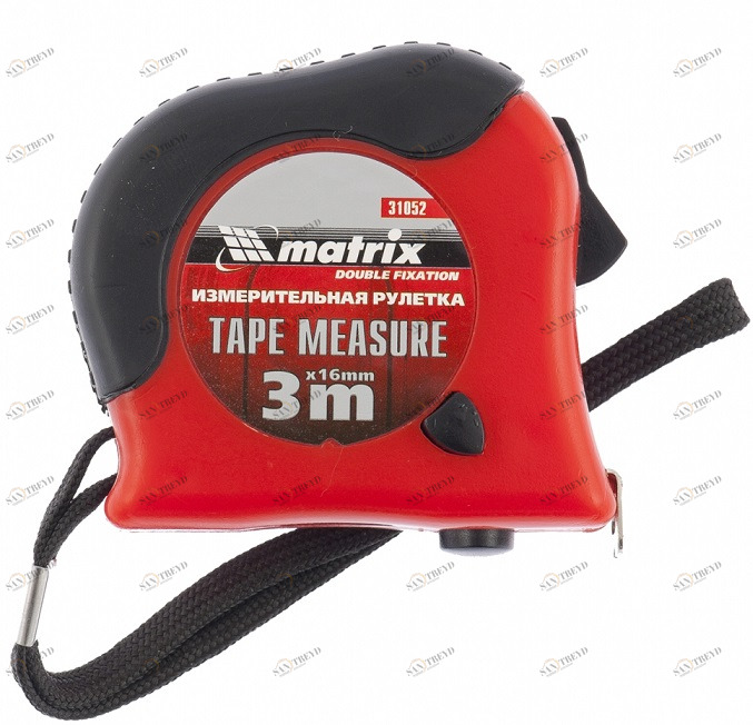 Рулетка Double fixation 3мх16мм обрезиненный корпус, двойная плавная фиксация Matrix 8206