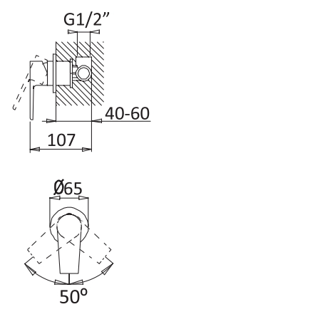 Встраиваемый однорычажный смеситель для душа CEZARES NAUTIC-DIM-01 - Вид №1