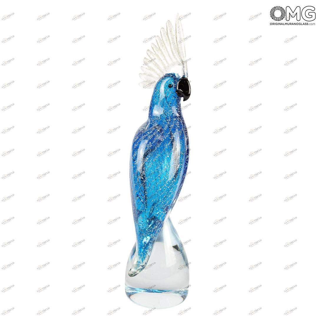 2896 ORIGINALMURANOGLASS Скульптура Синий какаду - попугай - Original Murano Glass OMG 10 см 