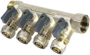 Коллектор с шаровыми кранами для м/п труб FM 3/4х3/4х16х4 AQL 1315