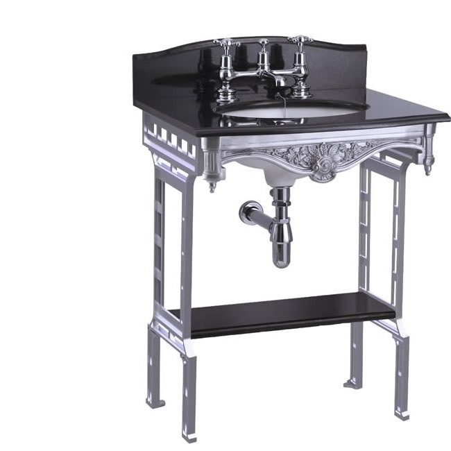 Гранитная столешница на 1,2 или 3 отверстия с подстольем из полированного алюминия  Burlington G7 1TH, T38 ALU, G12 65см х 57,5см  - Вид №3