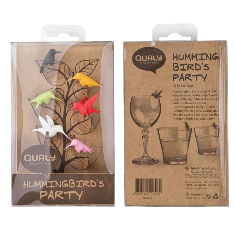 Маркеры для бокалов разноцветные 6 штуки Humming Bird QUALY ДИЗАЙНЕРСКИЕ 00-3880623 Зеленый;розовый;синий;разноцветный  - Вид №4
