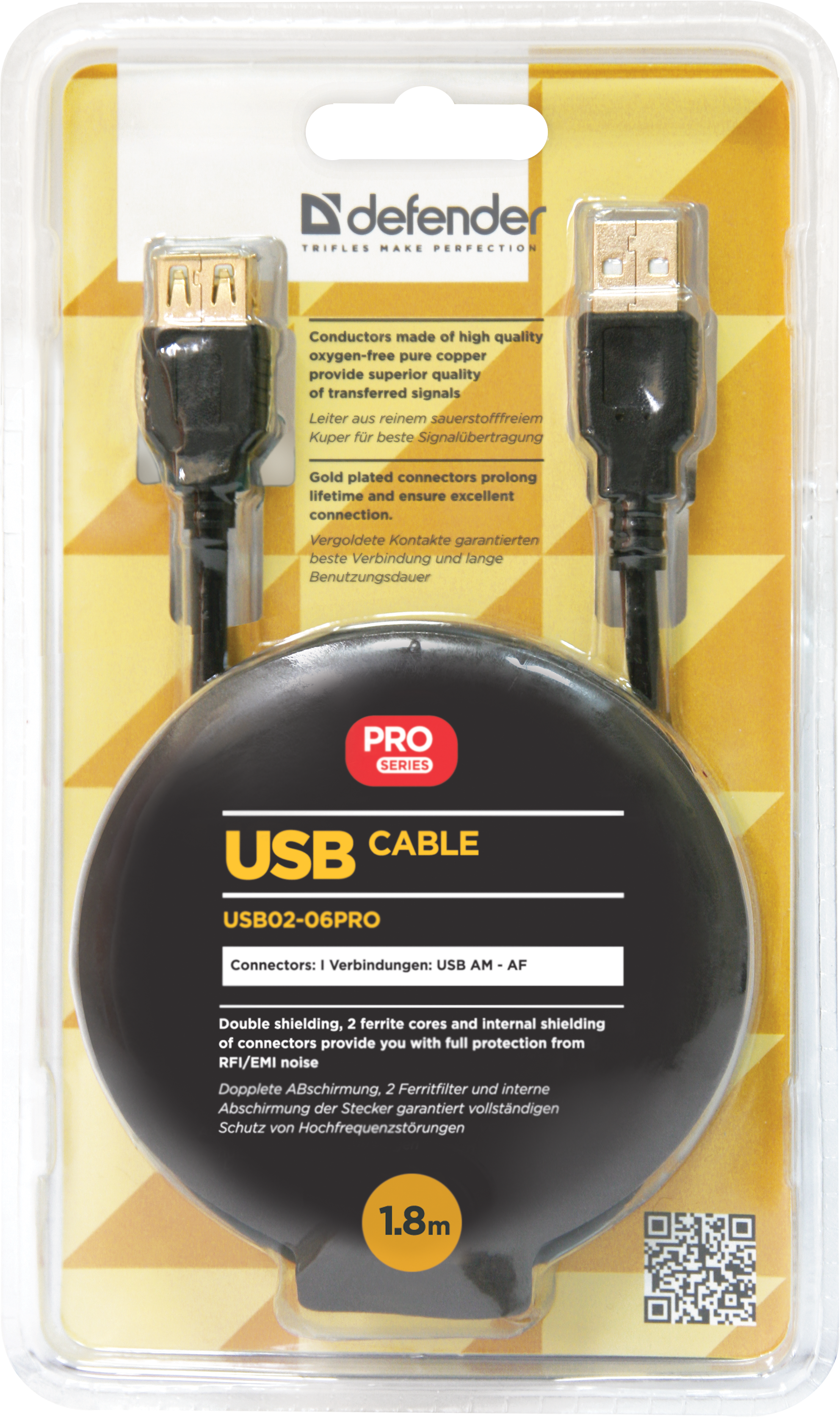 87429 usb кабель usb02-06pro usb2.0 am-af, 1.8м Defender Santreyd  - Вид №2