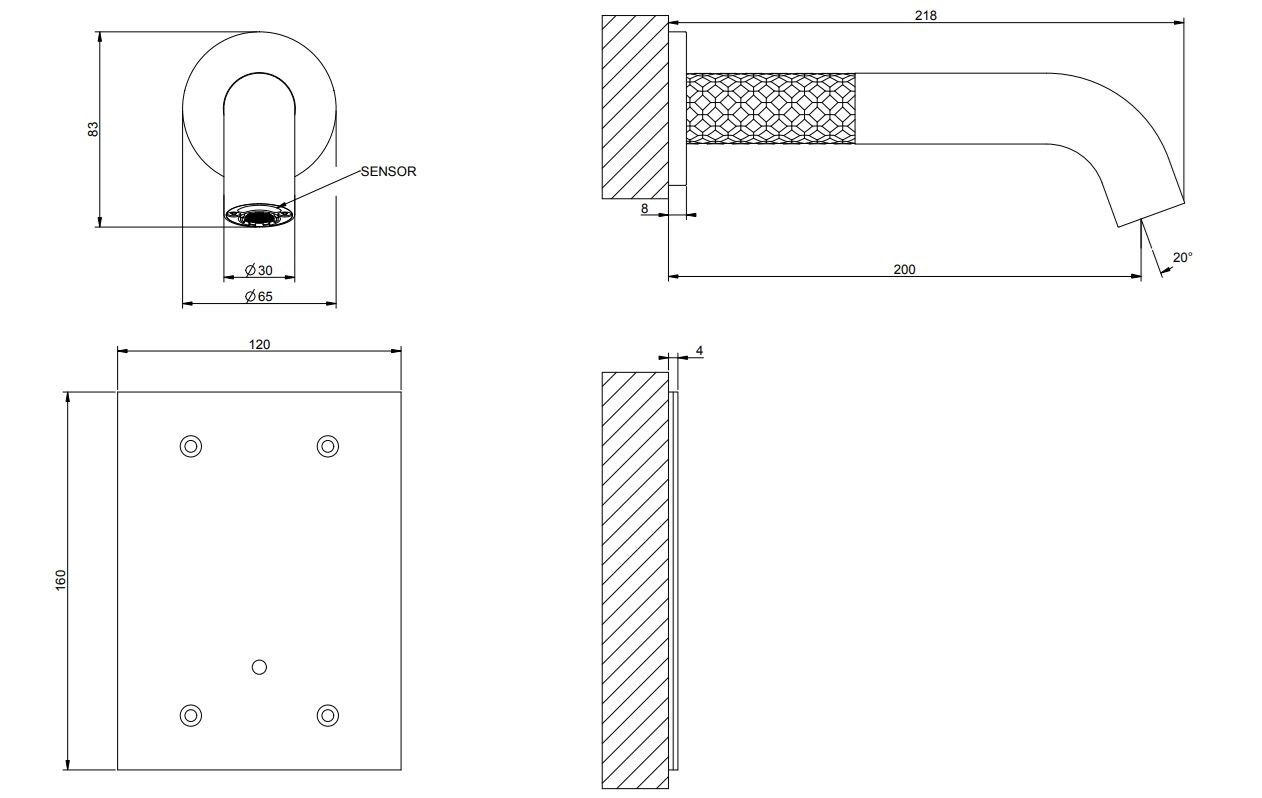 Электронный настенный смеситель для раковины из нержавеющей стали Gessi Messi316 ARCH-00141801 - Вид №1