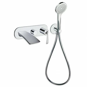 CRIBO103 Внешние части смесителя для ванны / душа для CRICS100 (правая сторона) - CRICS101 (левая сторона) с переключателем на 3 выпускных отверстия, гибким шлангом LONG LIFE, ручным душем против накипи и металлической пластиной - Свободный поток Cristina