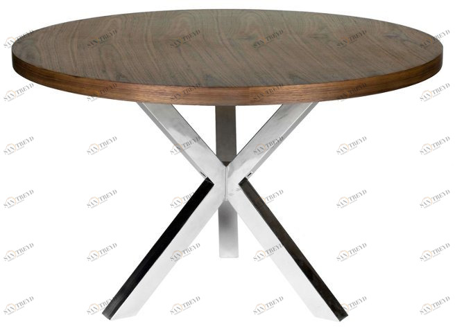 Обеденный стол круглый деревянный с ножками хром 130 см коричневый Swirl ICON DESIGNE  178142 Коричневый 