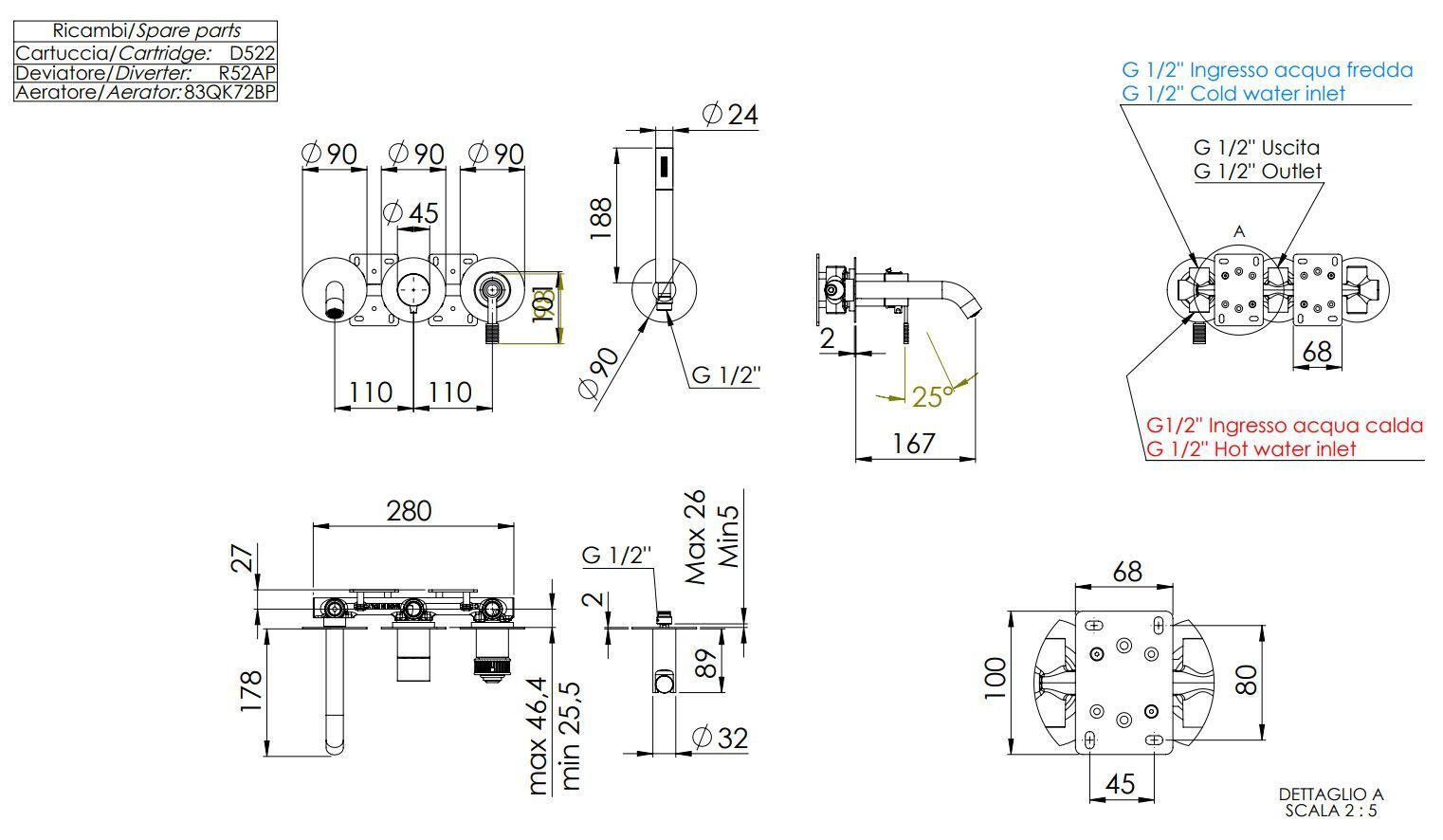 Внешний смеситель для ванны с ручным душем Remer Rubinetterie ателье ARCH-00020884