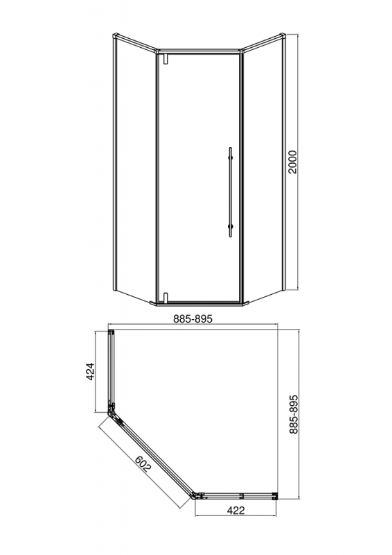 Душевое ограждение (без поддона) Diamond-форма с одной распашной дверью STREAM BS090.6112S bravat - Вид №6