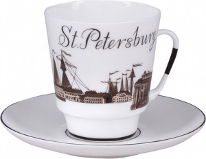 10612424 Императорский фарфоровый завод Чашка с блюдцем "До свидания Петербург 4" "Майская" Фарфор костяной