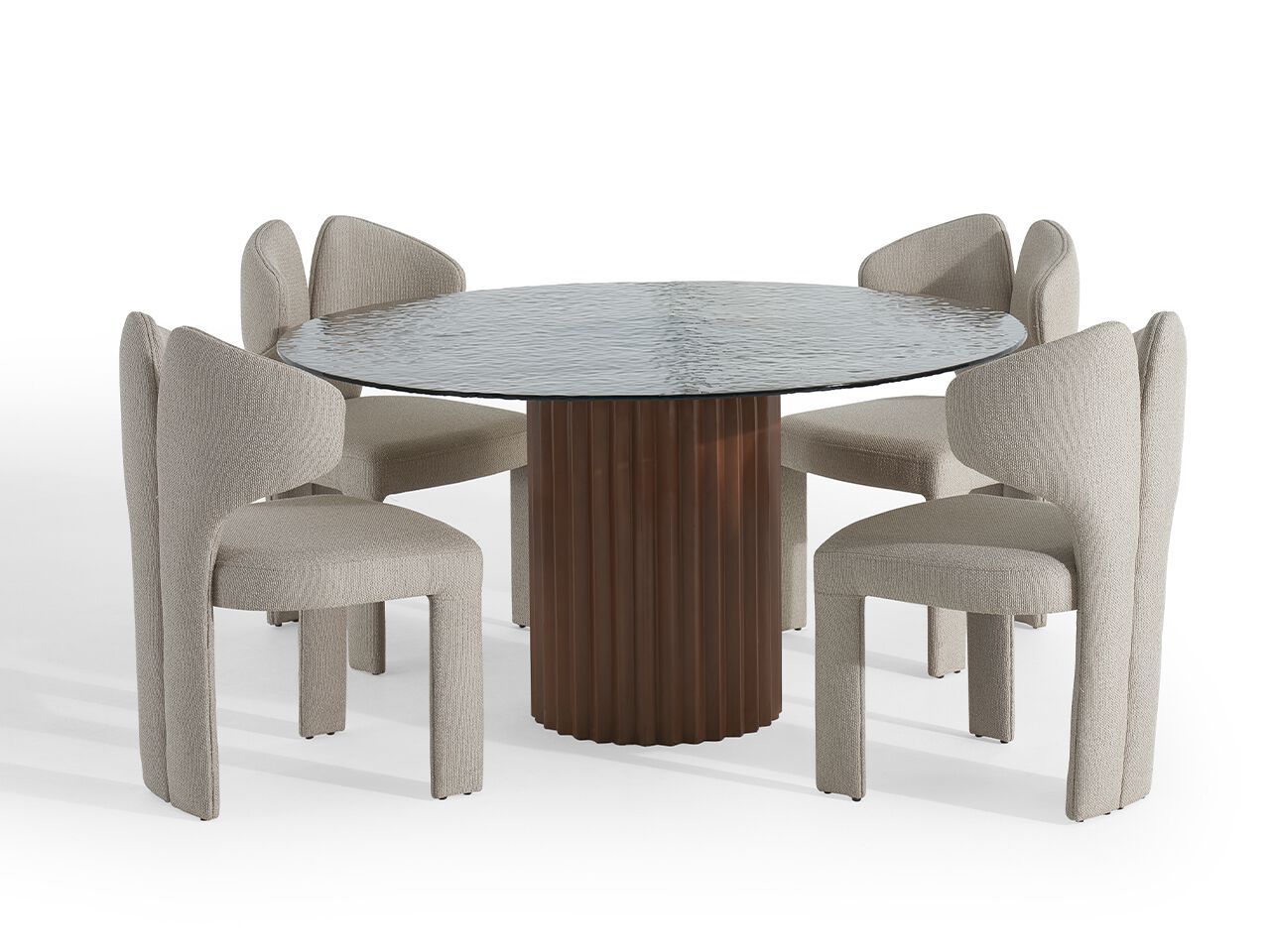 Круглый деревянный обеденный стол со стеклянной столешницей NDESIGN Ezora ARCH-00003779