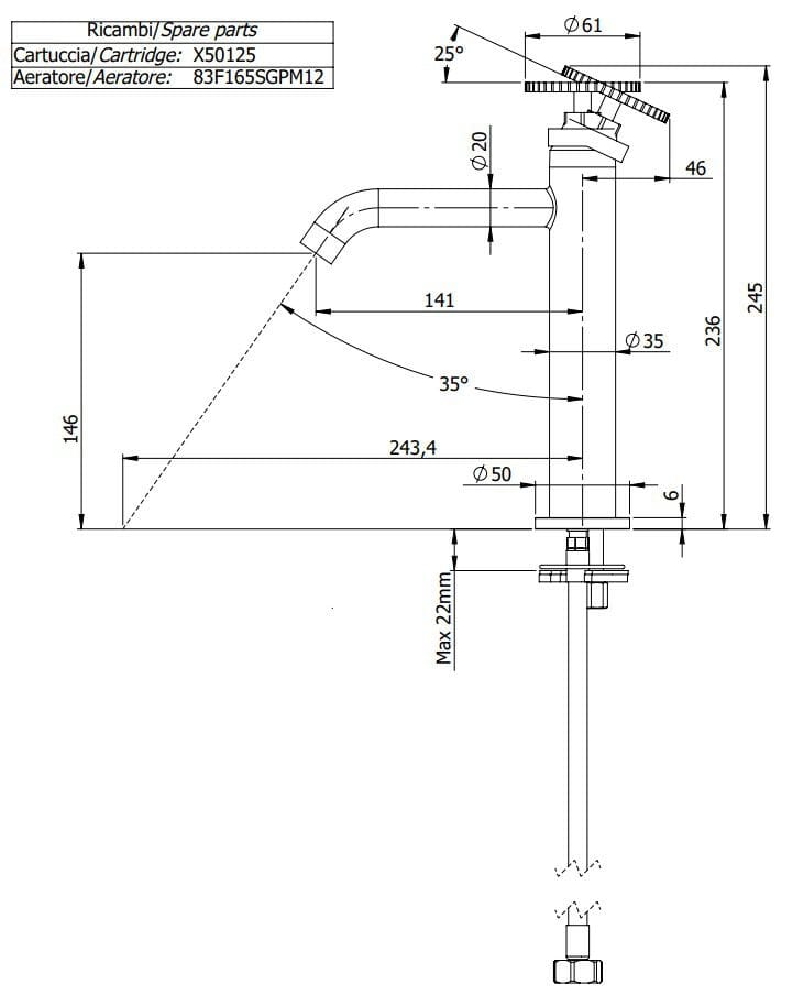 Однорычажный смеситель для раковины без слива Remer Rubinetterie Chrono ARCH-00147318 - Вид №2