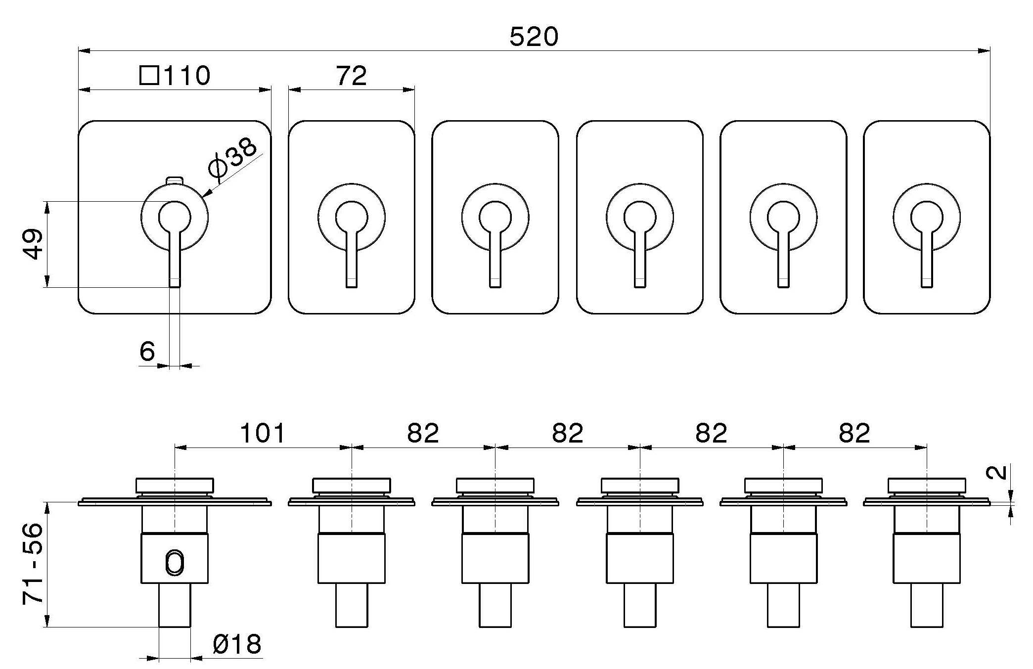Термостатический смеситель для душа с 6 отверстиями Newform многофункциональные термостаты с 5 выходами ARCH-00037416 - Вид №5