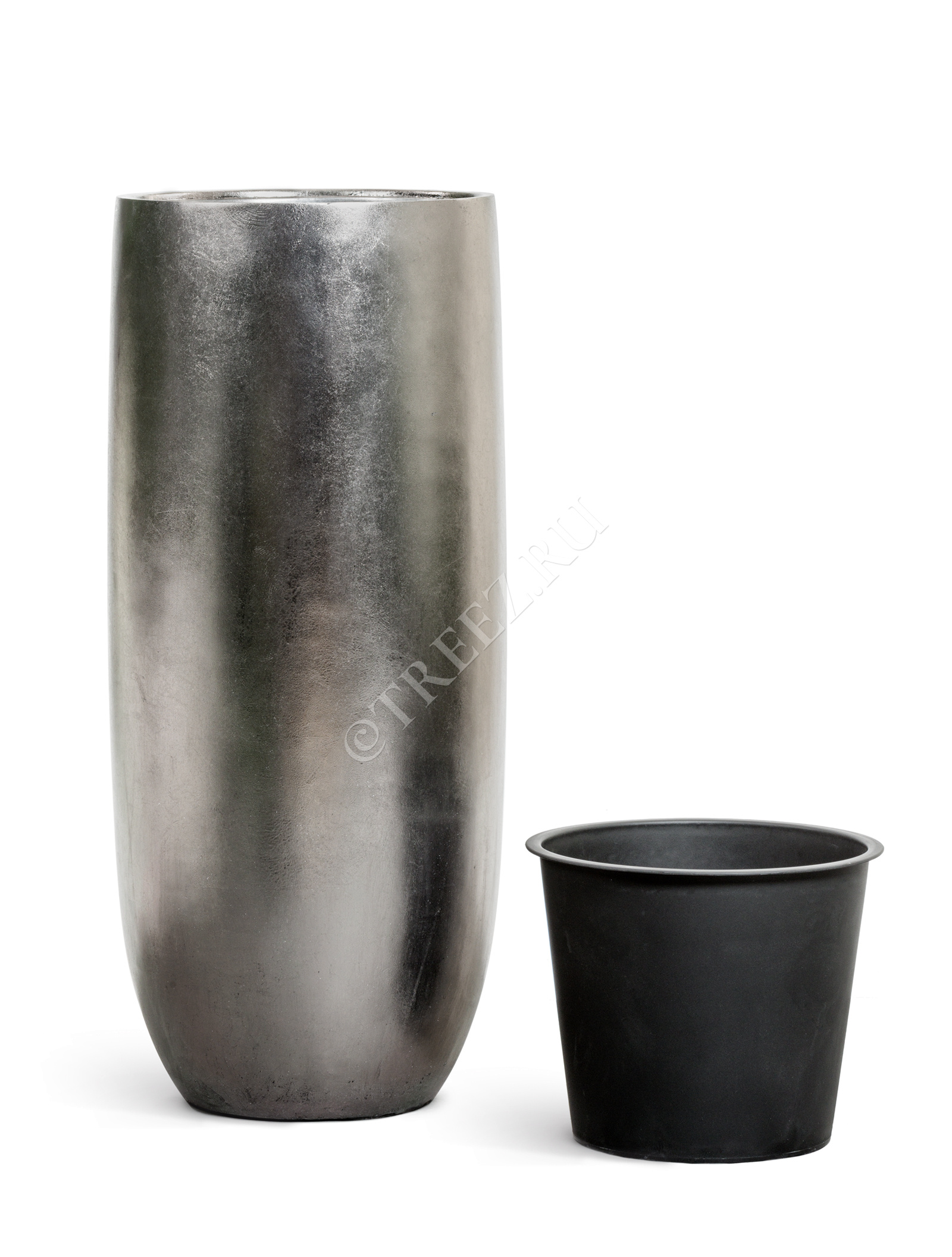 41.3317-04-014-DSL-95 Кашпо  Effectory - серия Metal - Высокий округлый конус - Стальное серебро Цветочная коллекция  - Вид №3