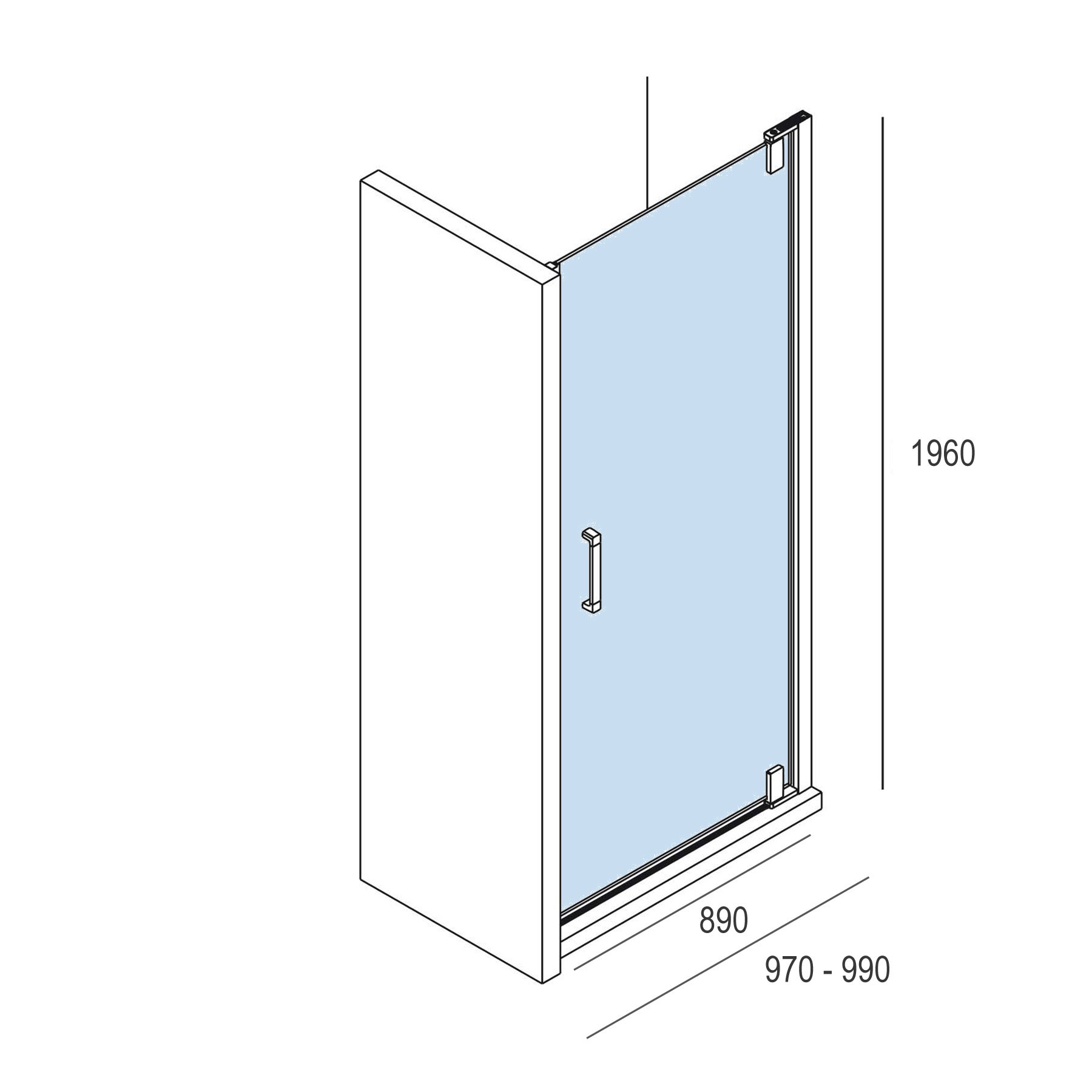 26741 SALGAR Душевая перегородка МАЛЬМО фронтальная с распашной дверцей Прозрачная 970 - 990 x 1950 мм Malmö - Вид №1