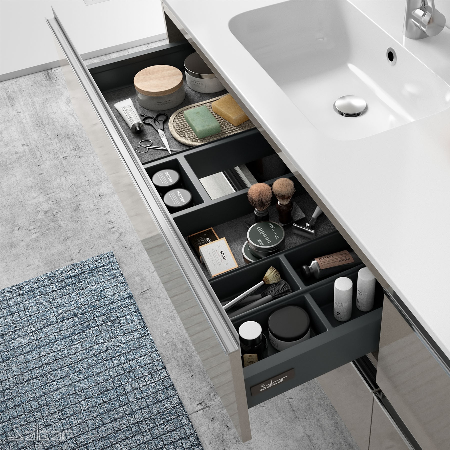 26639 SALGAR Мебель для умывальника SPIRIT 1000 2 металлических ящика GLOSS TAUPE 997 x 540 x 450 мм Глянцево-серо-коричневый - Вид №2