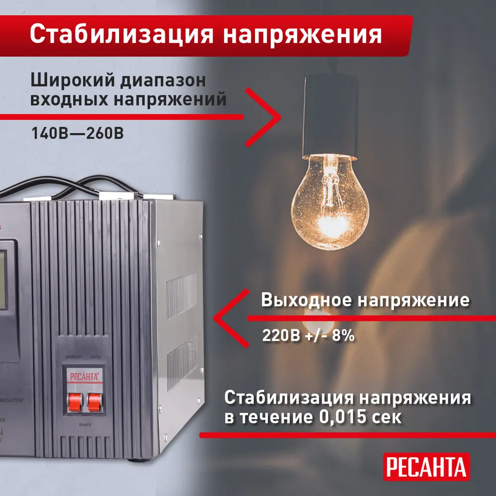 Стабилизатор напряжения Ресанта АСН-12 000/1-Ц 12 кВт 12000 84986125 STLM-2078380  - Вид №2
