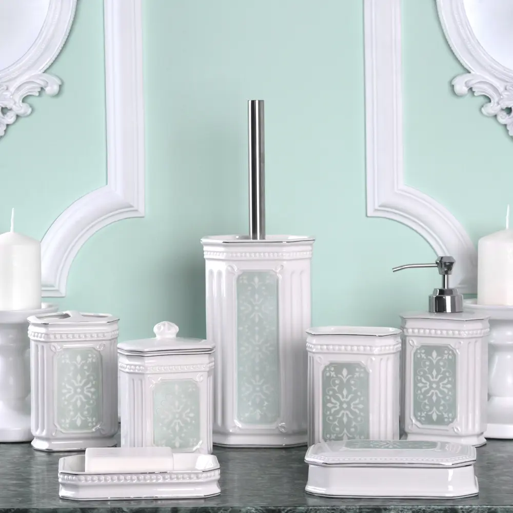 Контейнер для ватных дисков Hermitage цвет белый/зелёный WESS STLM-2053257 - Вид №3