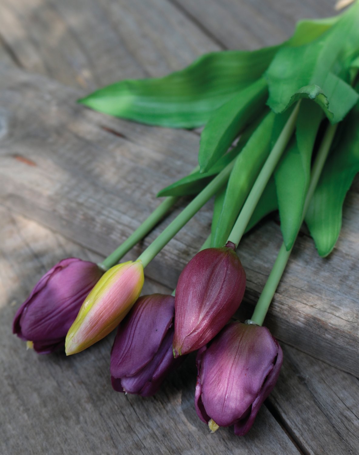 2952 208 a3 Искусственный букет тюльпанов, 5-кратный, 37 см, фиолетово-зеленый H-andreas  - Вид №1