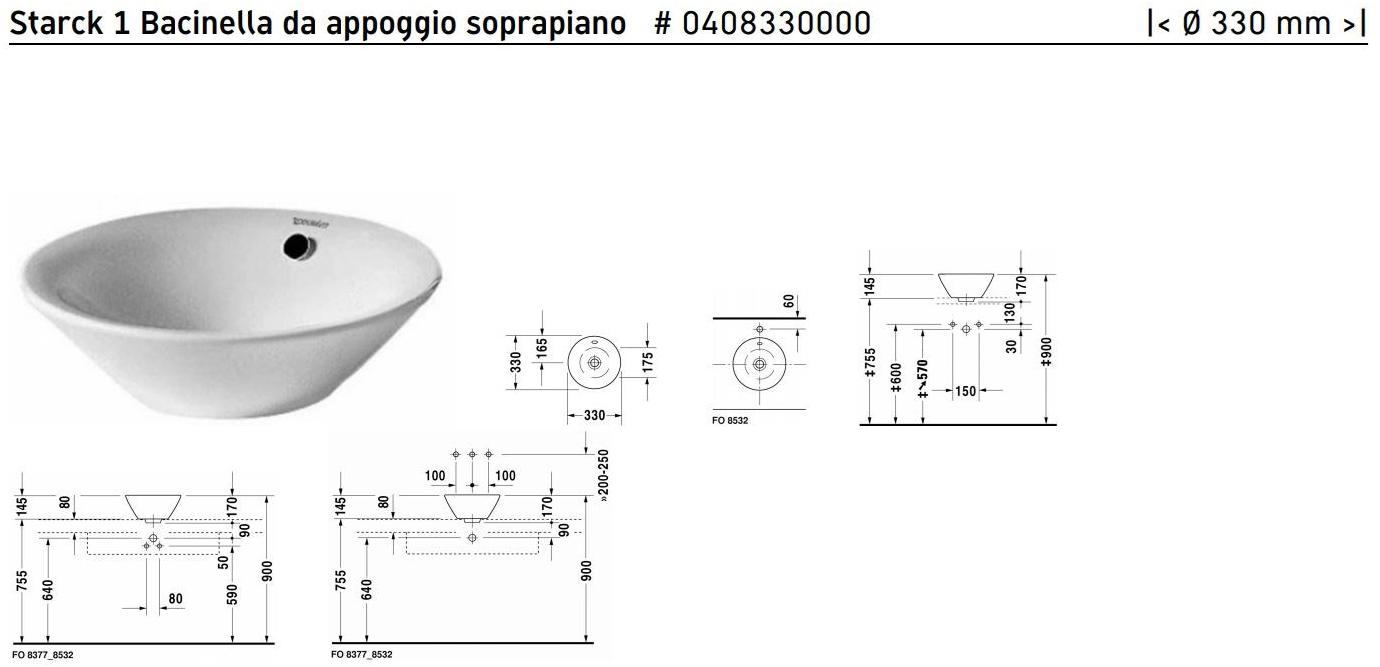 040833 Накладная раковина на столешницу  овальная Duravit Starck 1 - Вид №1
