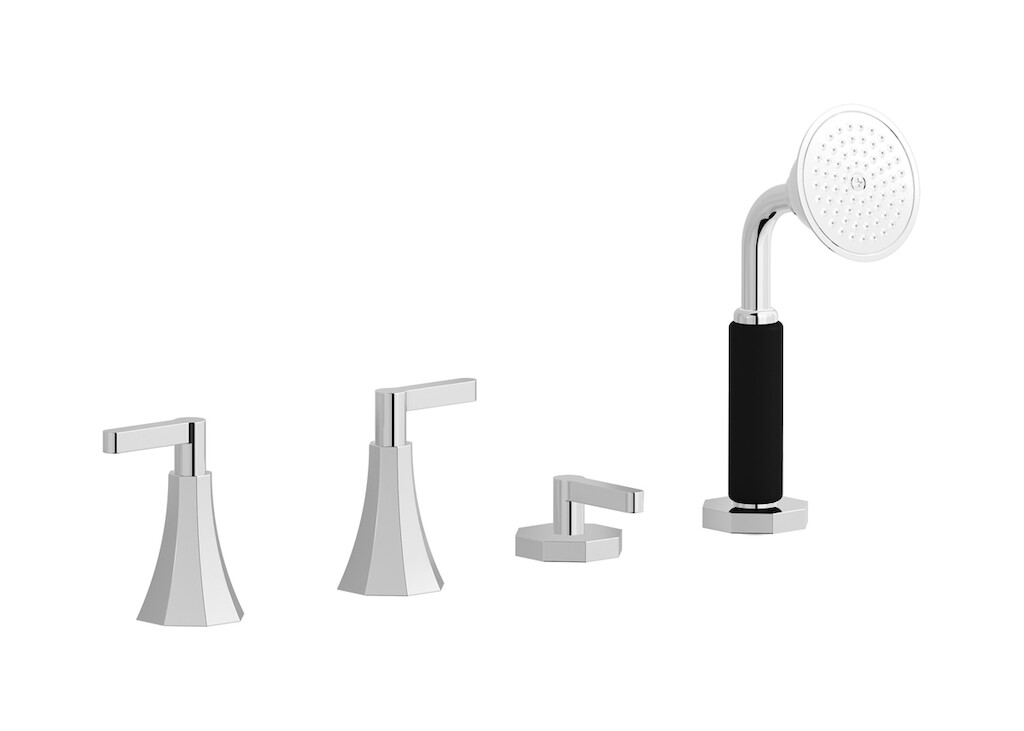 Смеситель на бортик ванной на 4 отверстия с изливом, дивертером и душевым гарнитуром. WE ARE IB bl397cc Chrome Belmondo 