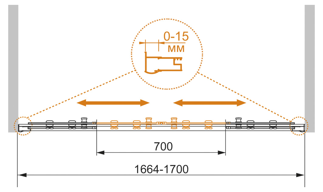 PRATICO-VF-2-170/140-P-Cr Душевое ограждения на борт вынны Cezares Китай - Вид №2